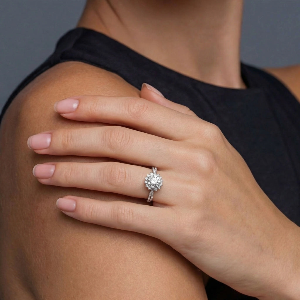 Stellar Halo  Moissanite Ring